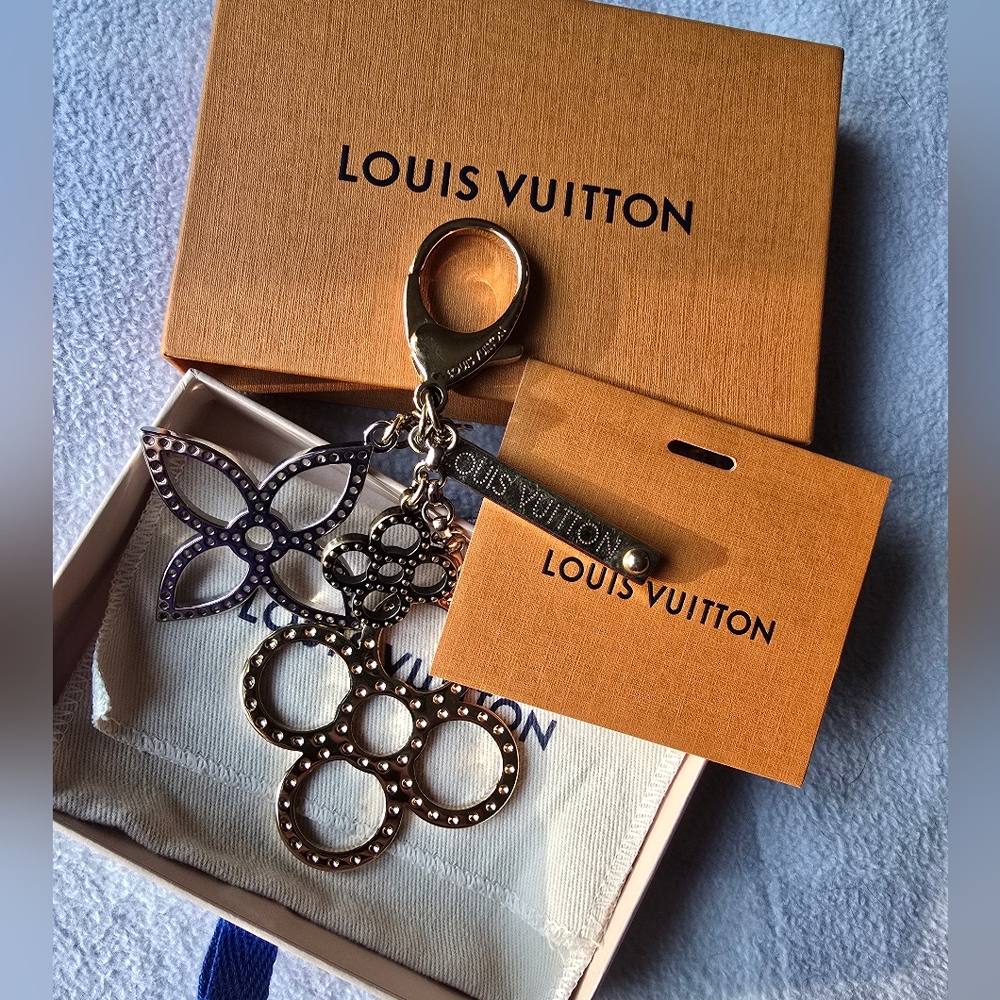 Louis Vuitton Gold and Silver Floral Keychain Or Charm